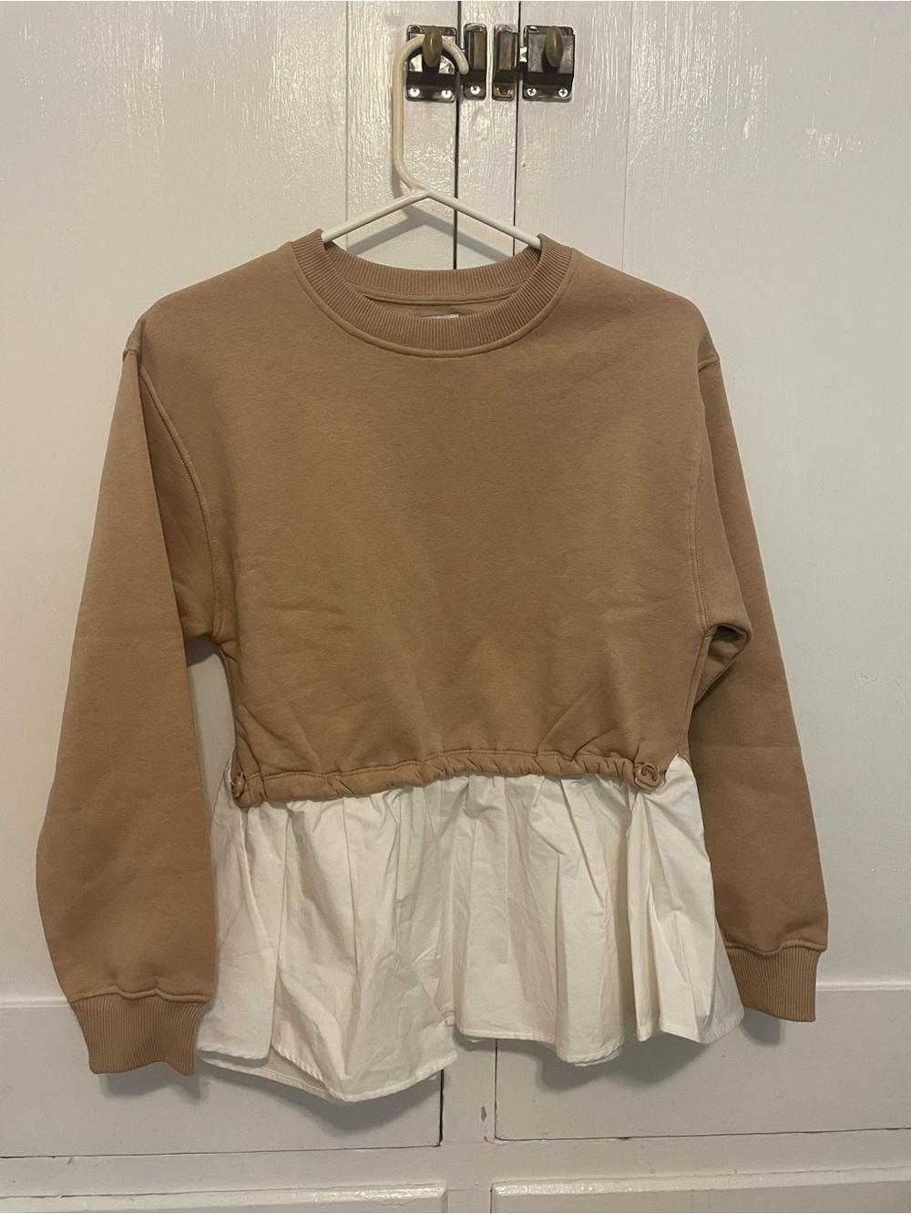 Zara Tan Sweatshirt with White Peplum Hem
